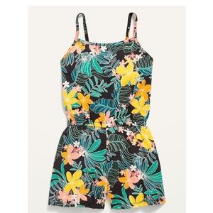 Old Navy Black Tropical Floral Girls Romper with Yellow & Green Print